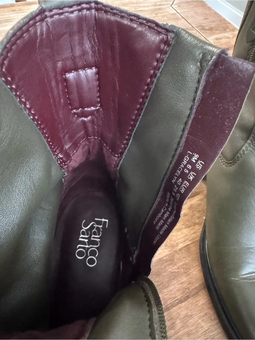 Franco Sarto Olive Green Leather Ankle Boots